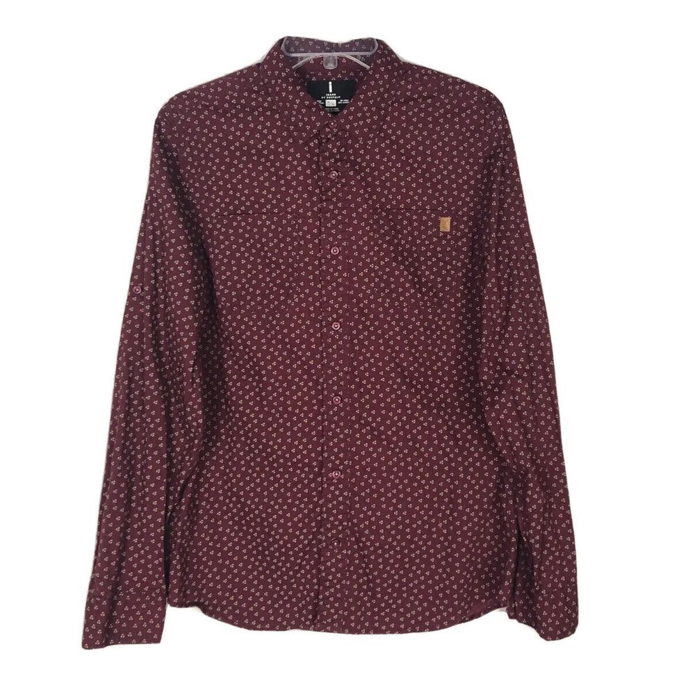 Jeans By Buffalo‎ Western Shirt Mens M Burgundy Button Up Roll Tab Sleeve Cotton